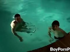 Cute and fit twinks ramming outdoor near the pool for jizz