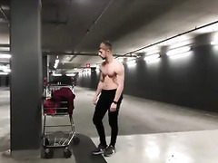 German Boy In Naked In Public Parking Garage Has Outdoor Jerk Off Session