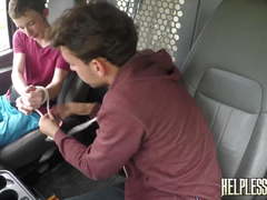 Tormented twink receives cum on face after doggy style anal