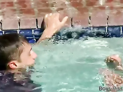 Hot twinks piss and fuck at a private outdoor pool